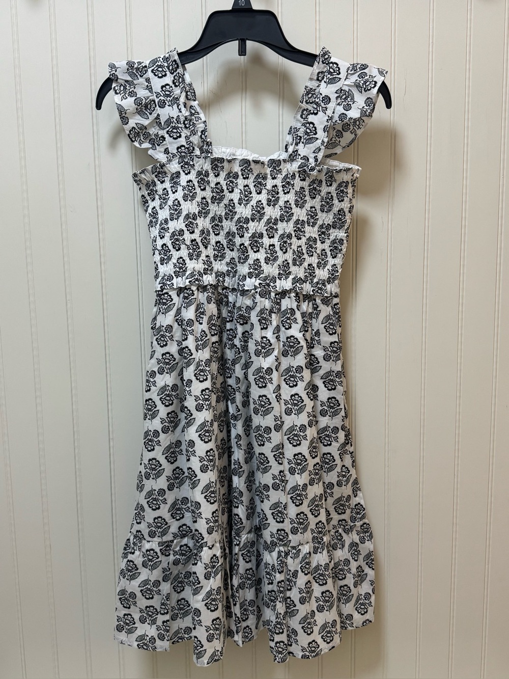 NWT Janie and Jack Smocked Floral Dress Girls Size 12 Black White